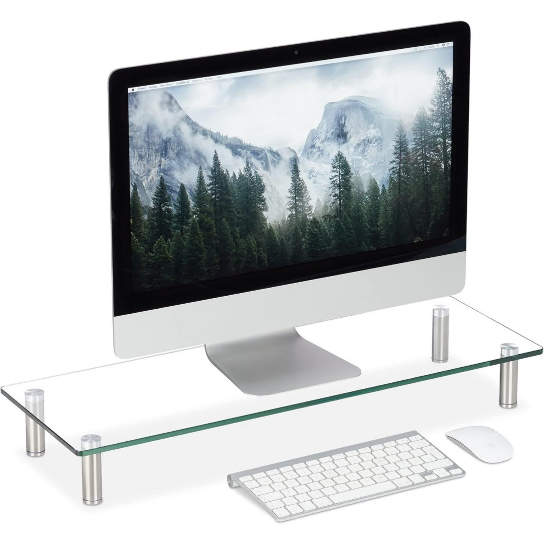 supporti per monitor trasparente ufficio regolabile vetro temperato